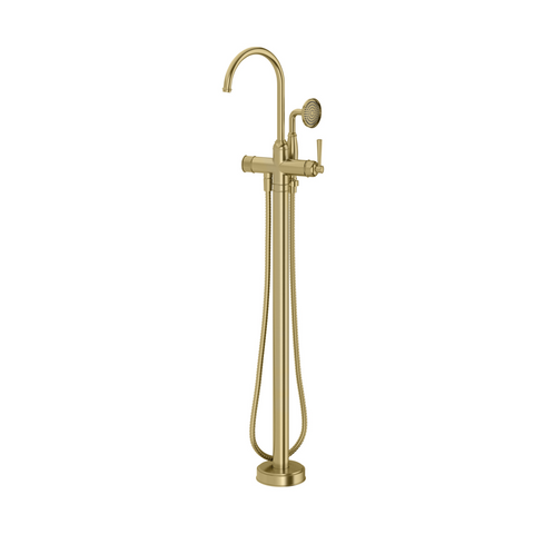 Phoenix Cromford Floor Mounted Bath Mixer w/Hand Shower - Brushed Gold