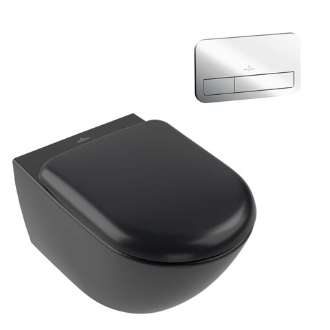 Villeroy & Boch Antao Rimless Wall Hung CeramicPlus Toilet Package - Pure Black