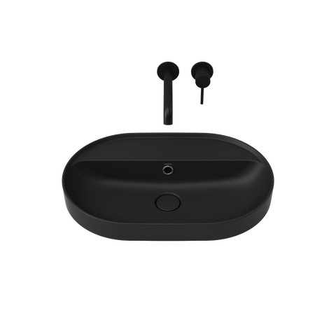 Caroma Liano II 600mm Pill Inset Basin with Tap Landing (0 Tap Hole) – Matte Black (with Overflow)