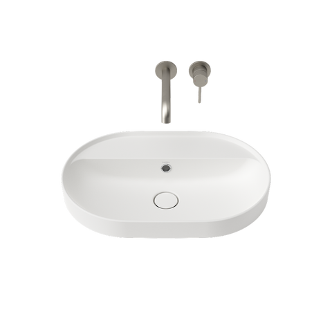 Caroma Liano II 600mm Pill Inset Basin with Tap Landing (0 Tap Hole) – Matte White (with Overflow)