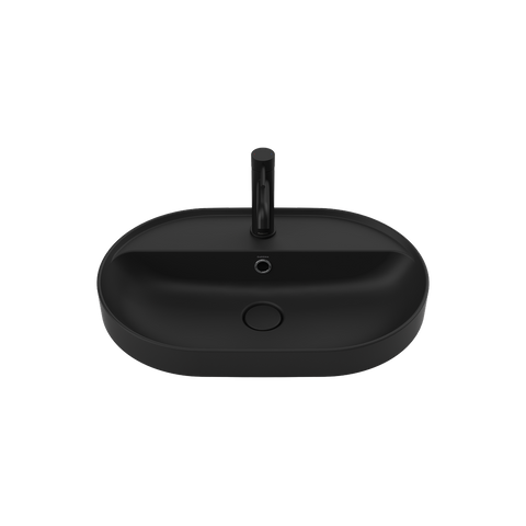 Caroma Liano II 600mm Pill Inset Basin with Tap Landing (1 Tap Hole) – Matte Black (with Overflow)