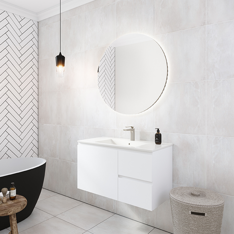 Timberline Nevada 900mm Wall Hung Vanity - White Satin