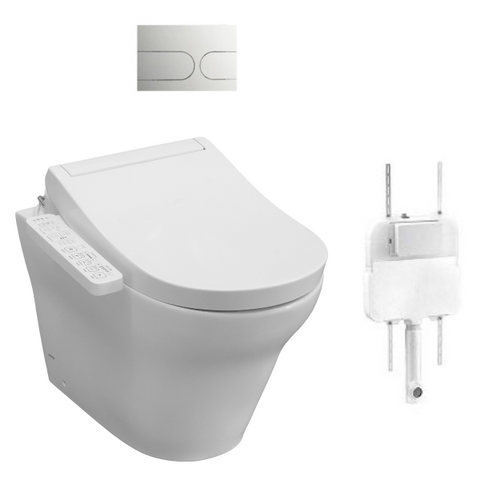 TOTO MH Wall Faced Toilet and D Shape Washlet w- Side Control w/Flush Plate
