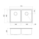 Caroma Urbane II 304 Stainless Steel Double Bowl Sink - Brushed Brass