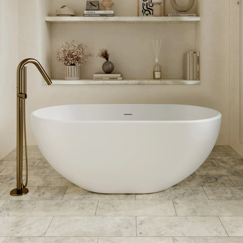 Cassa Design 1300mm Egg Shape Freestanding Bath 25mm Edge Includes Overflow - Gloss White