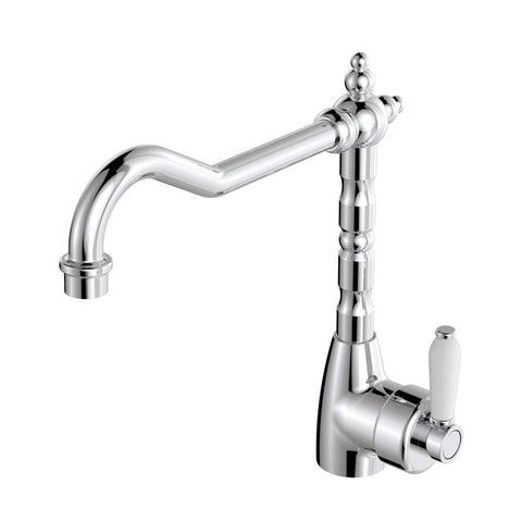 Fienza Eleanor Shepherds Crook Sink Mixer - Chrome/Ceramic Handle