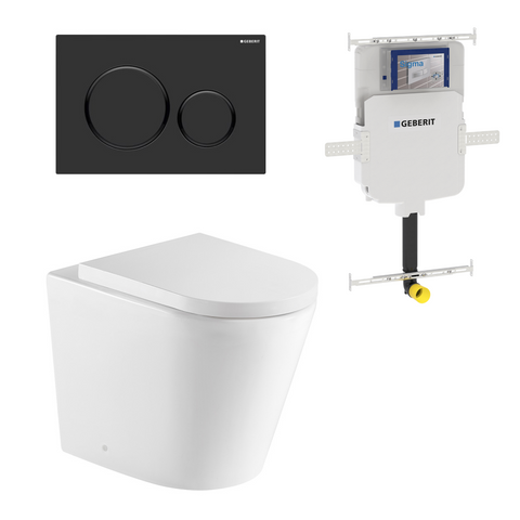 Turner Hastings Fino WhisperFlush Floor Mounted Toilet Package (Includes Geberit Cistern & Matte Black Flush Plate) - Gloss White
