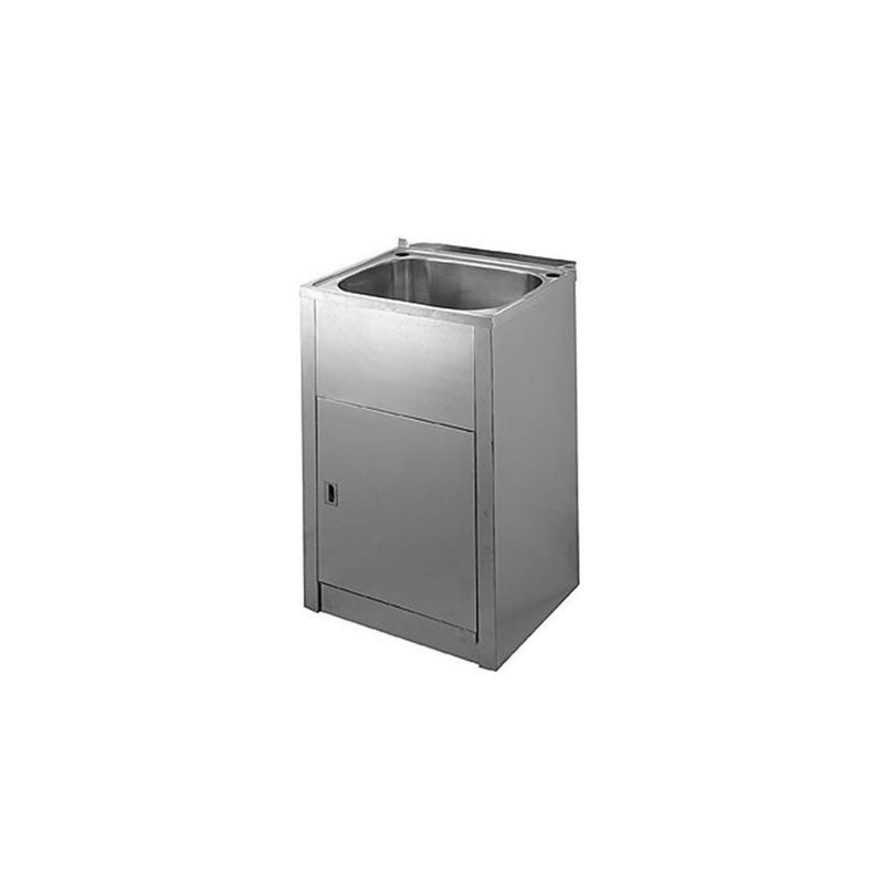 Freestanding Compact Stainless Steel Laundry Tub & Cabinet including Basket Waste & By-Pass Kit