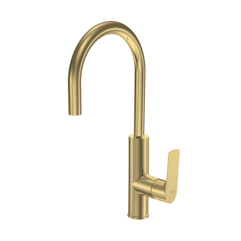 Parisi Slim II Gooseneck Kitchen Mixer - Brushed Brass