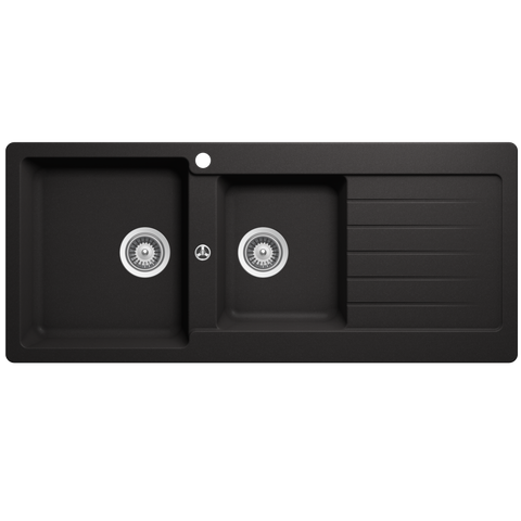 Abey SCHOCK Typos Topmount 1 & 3-4 Left Hand Bowl Sink & Drainer 1TH - Nero