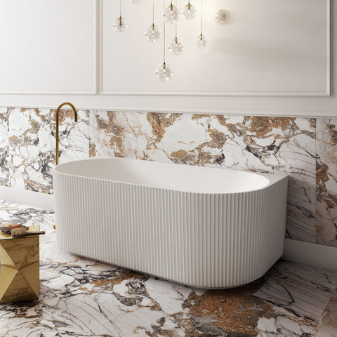 Cassa Design V-Groove 1700mm Acrylic Back to Wall Bath Includes Overflow - Matte White