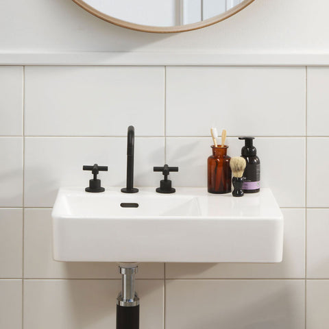 CLARK Square Wall Basin Right Hand Shelf 600mm - 1 Tap Hole - Gloss White