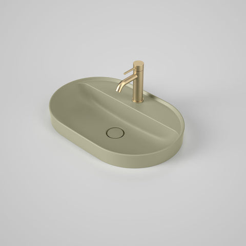 Caroma Liano II 600mm Pill Inset Basin w/Tap Landing - 1 Tap Hole - Matte Green