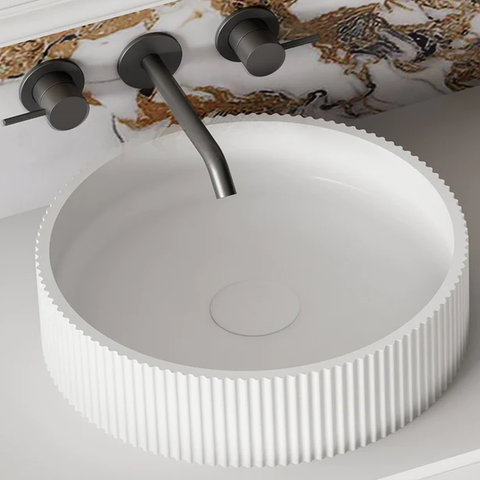 Cassa Design V-Groove Round Above Counter Basin - Matte White