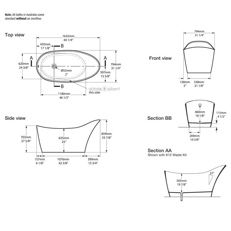 Victoria + Albert Amalfi 1640 Freestanding Bath Specification