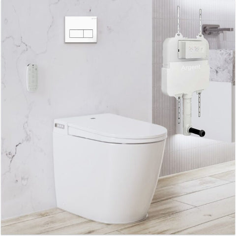 Argent Evo Wall Faced Smart Toilet Package Includes Kubic White Button
