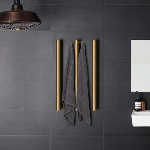 Hydrotherm Bespoke 900 Triple Towel Rail & Robe Hook - Tumbled Brass