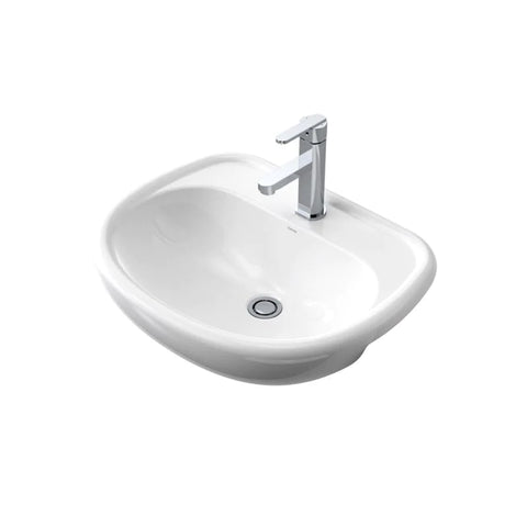 Caroma Caravelle 550 Semi Recessed Basin - 3 Tap Holes - Gloss White