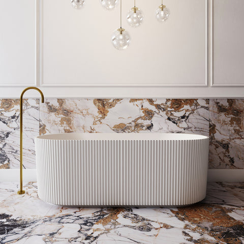 Cassa Design V-Groove 1400mm Acrylic Back to Wall Bath Includes Overflow - Matte White
