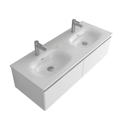 Parisi Flow 1200 Twin Wall Mounted Cabinet & Twin Washbasins 2 Drawers 1TH - Satin White