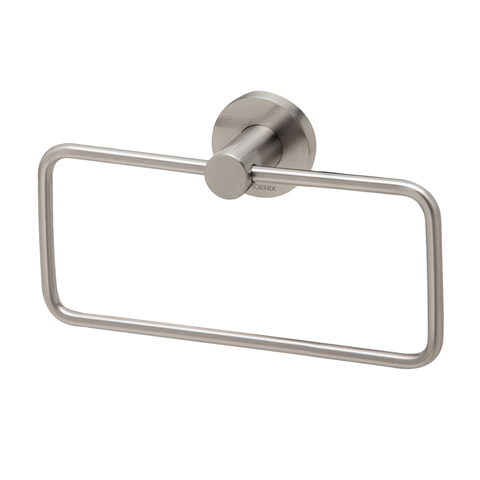 Phoenix Radii Hand Towel Holder with Round Plate - Brushed Nickel