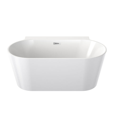 Clark 1400mm Acrylic Round Back To Wall Freestanding Bath With Overflow - Gloss White