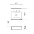 Clark Square Inset Basin with Tap Landing 400mm - 1 Tap Hole - Gloss White