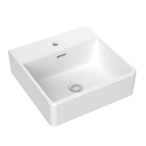 Clark Square Wall Basin 400mm - 1 Tap Hole - Gloss White