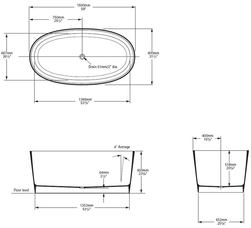 Ios Freestanding Bath Technical Drawing