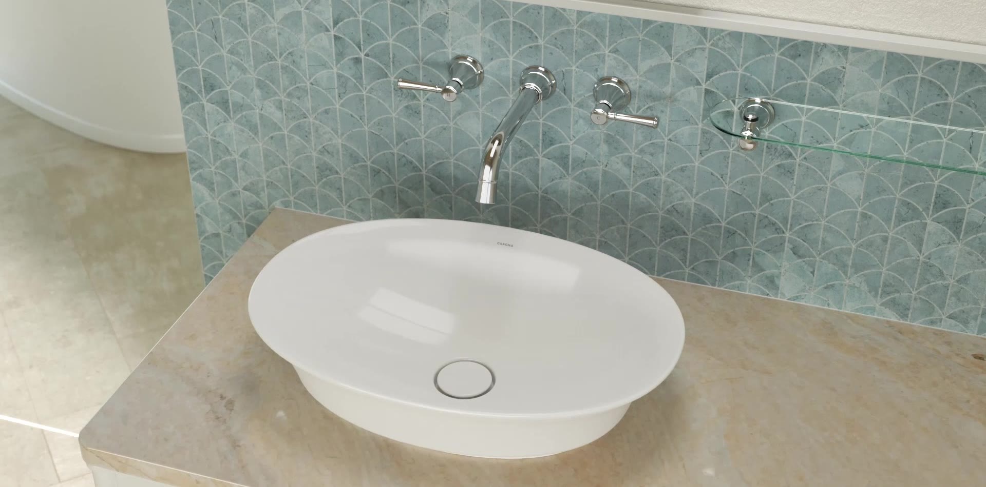 Riviere above-counter basin with chrome wall basin set