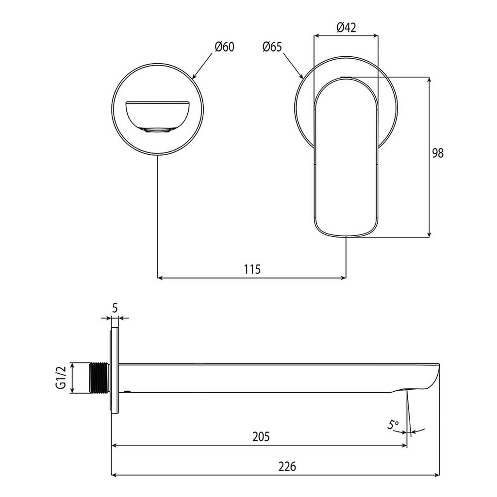 Villeroy & Boch O.Novo Wall Basin/Bath Mixer (Trim Kit Only) - LF Chrome 1044561B