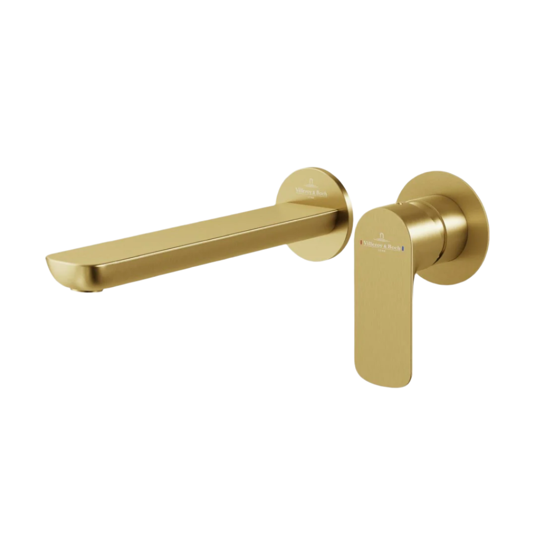 Villeroy & Boch O.Novo Wall Mounted Basin Mixer Set (Includes In-Wall Body) - LF Brushed Gold - 1044585B + 8733500