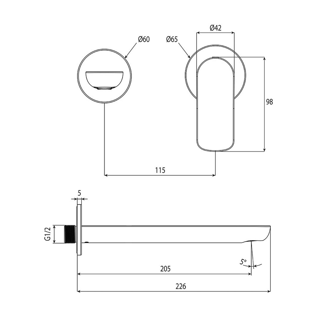 Villeroy & Boch O.Novo Wall Mounted Basin Mixer Set (Includes In-Wall Body) - LF Brushed Gold - 1044585B + 8733500