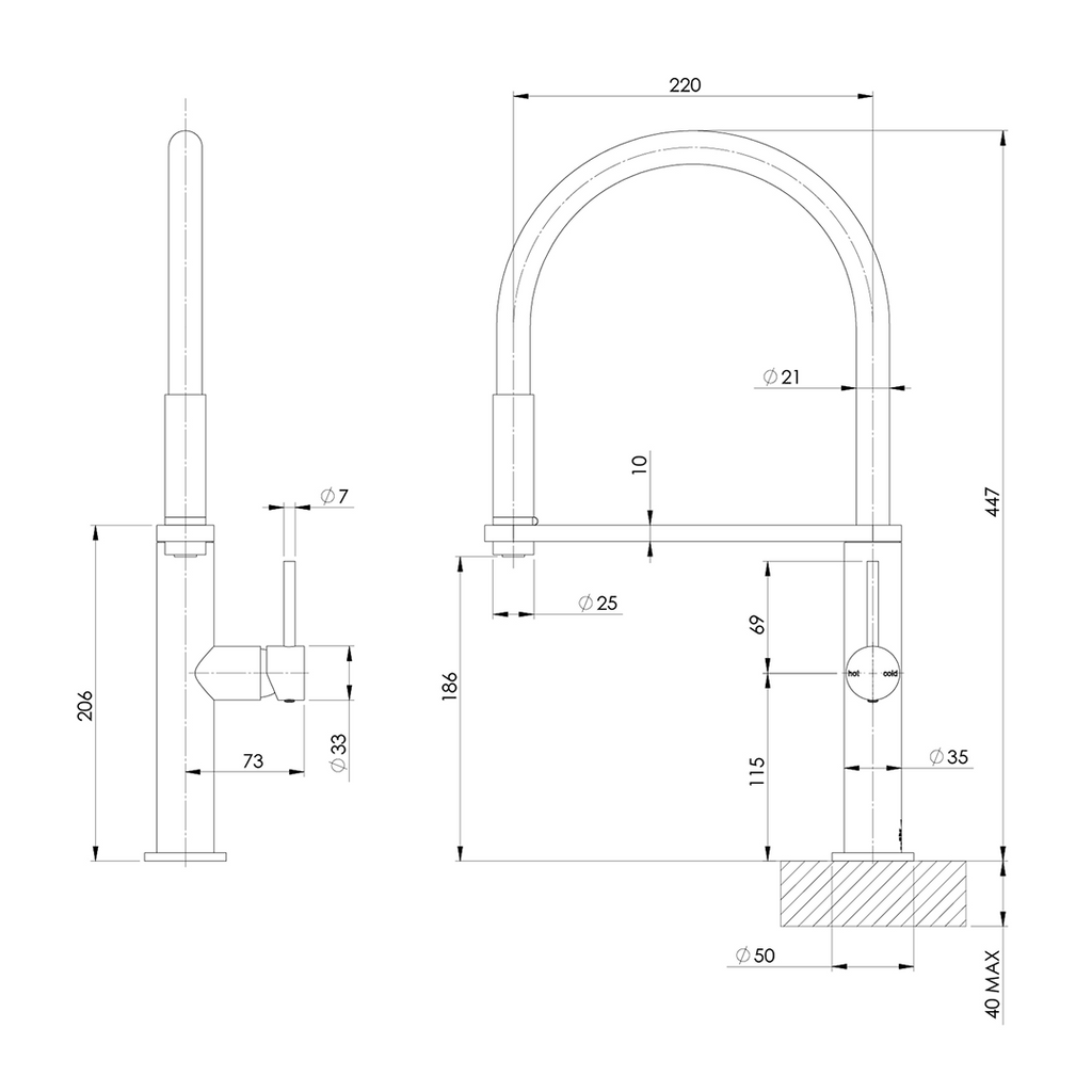 Phoenix Blix Flexible Hose 220mm Round Sink Mixer - LF Brushed Gold - 10473100-12-1