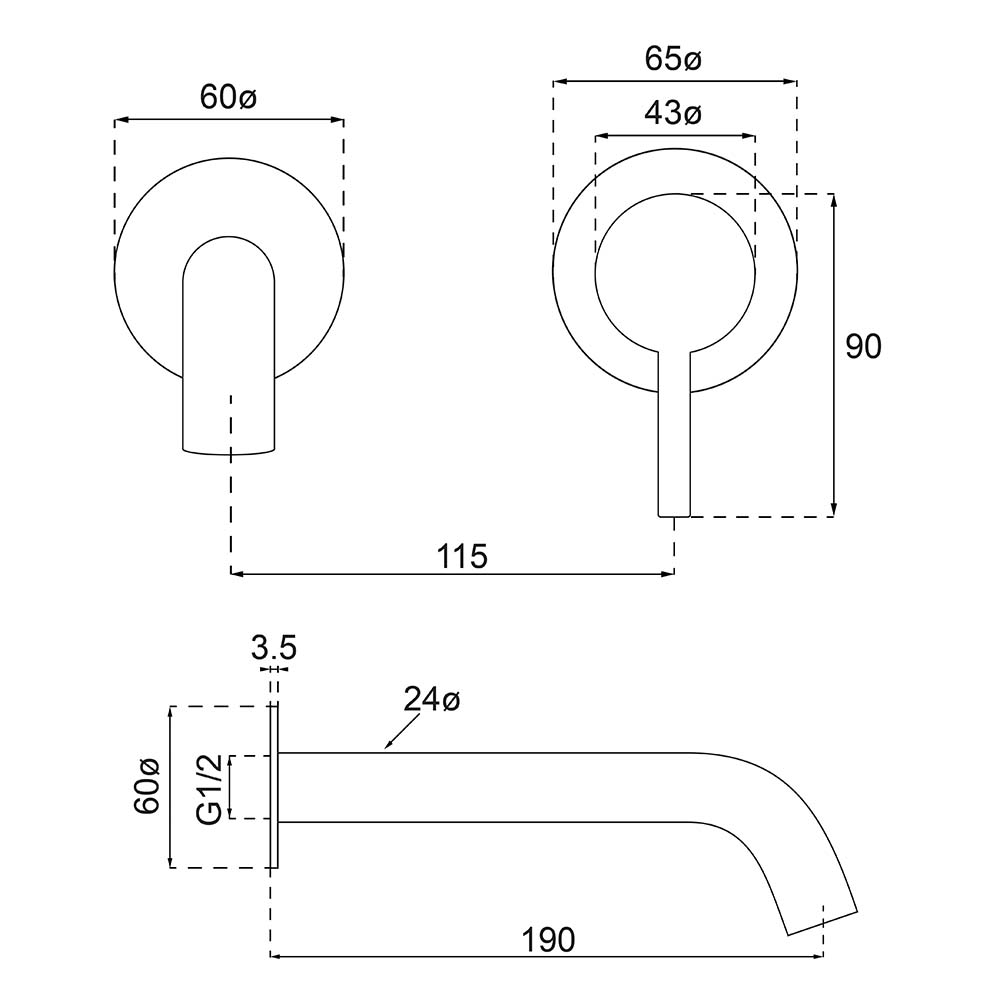 Villeroy & Boch Vita 35mm Wall Mounted Basin/Bath Mixer Trim Kit Only - LF Chrome - 1104561B
