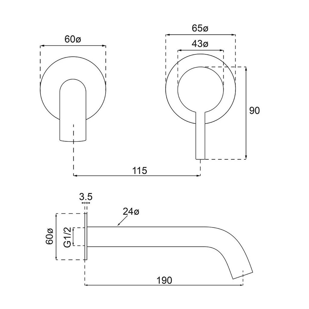 Villeroy & Boch Vita 35 Wall Mounted Basin/Bath Mixer Trim Kit - LF Brushed Gold - 1104585B