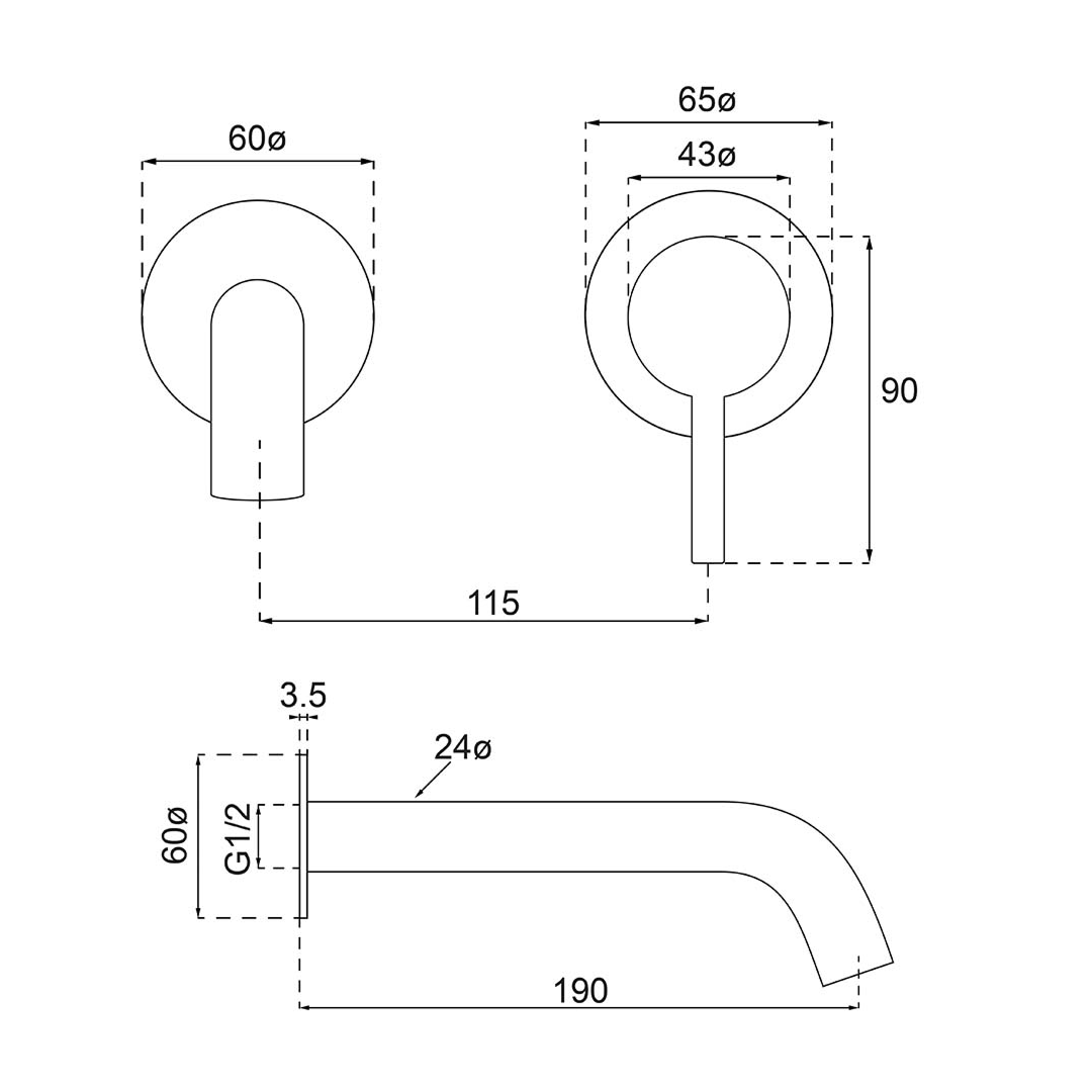 Villeroy & Boch Vita 35 Wall Mounted Basin/Bath Mixer Trim Kit - LF Brushed Gold - 1104585B
