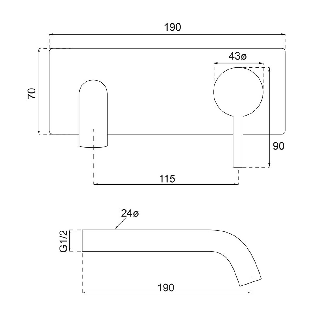 Villeroy & Boch Vita 35 Rectangular Wall Basin/Bath Mixer (Trim Kit Only) - LF Matte Black 1105095B