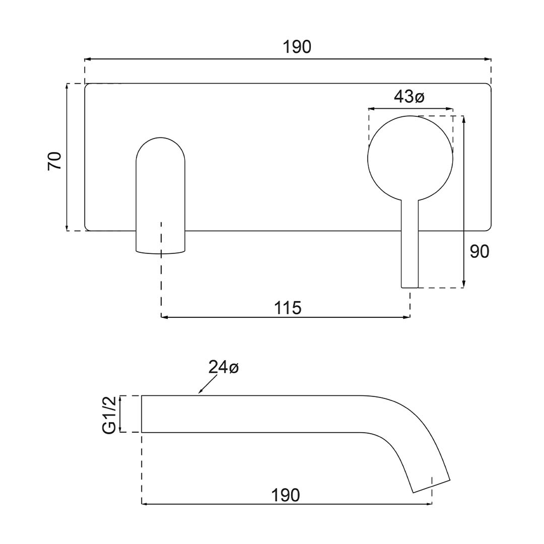 Villeroy & Boch Vita 35 Rectangular Wall Basin/Bath Mixer (Trim Kit Only) - LF Chrome 1105061B
