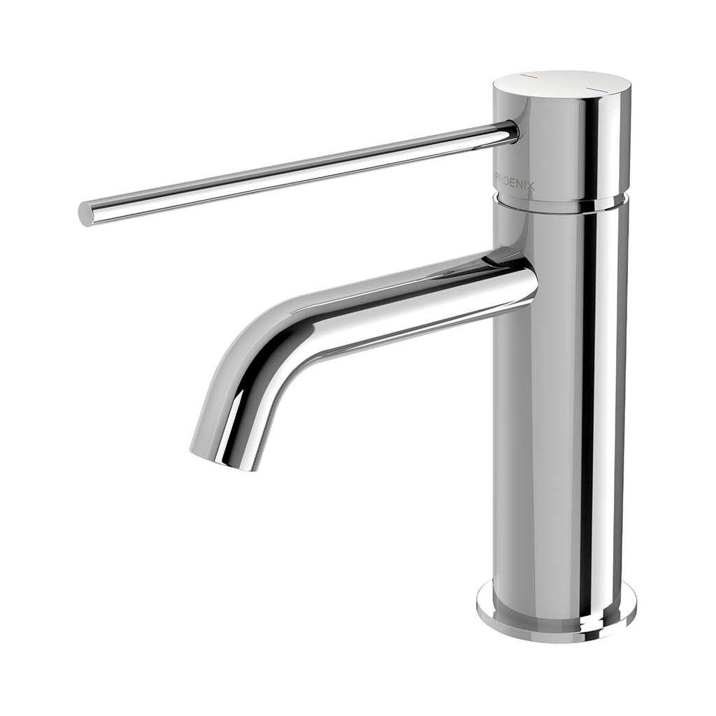 Phoenix Vivid Slimline Basin Mixer Curved Outlet with Extended Lever - LF Chrome - 114-7701-00-1