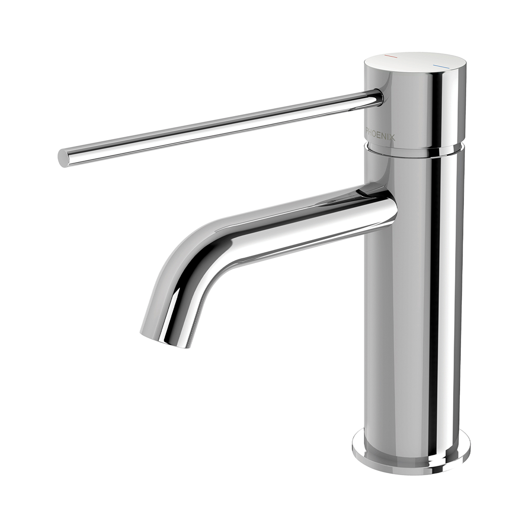 Phoenix Vivid Slimline Basin Mixer Curved Outlet with Extended Lever - LF Chrome - 114-7701-00-1