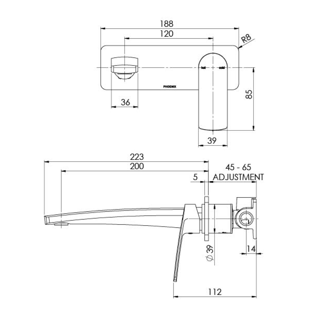 Phoenix Mekko SwitchMix Wall Basin / Bath Mixer Set 200mm (Includes In-Wall Body) - LF Matte Black - 115-2810-10-1