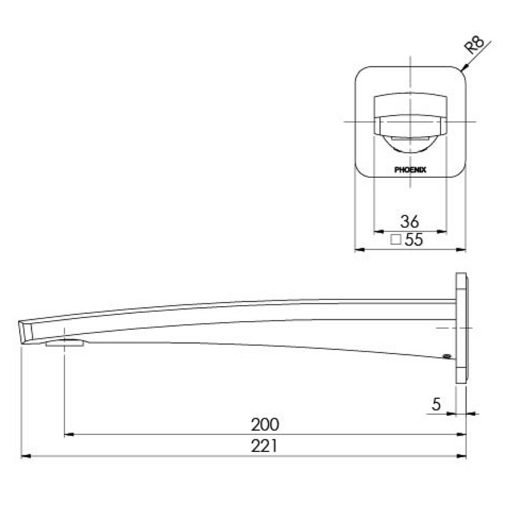 Phoenix Mekko 200mm Wall Bath Outlet - LF Brushed Carbon - 115-7620-31-1