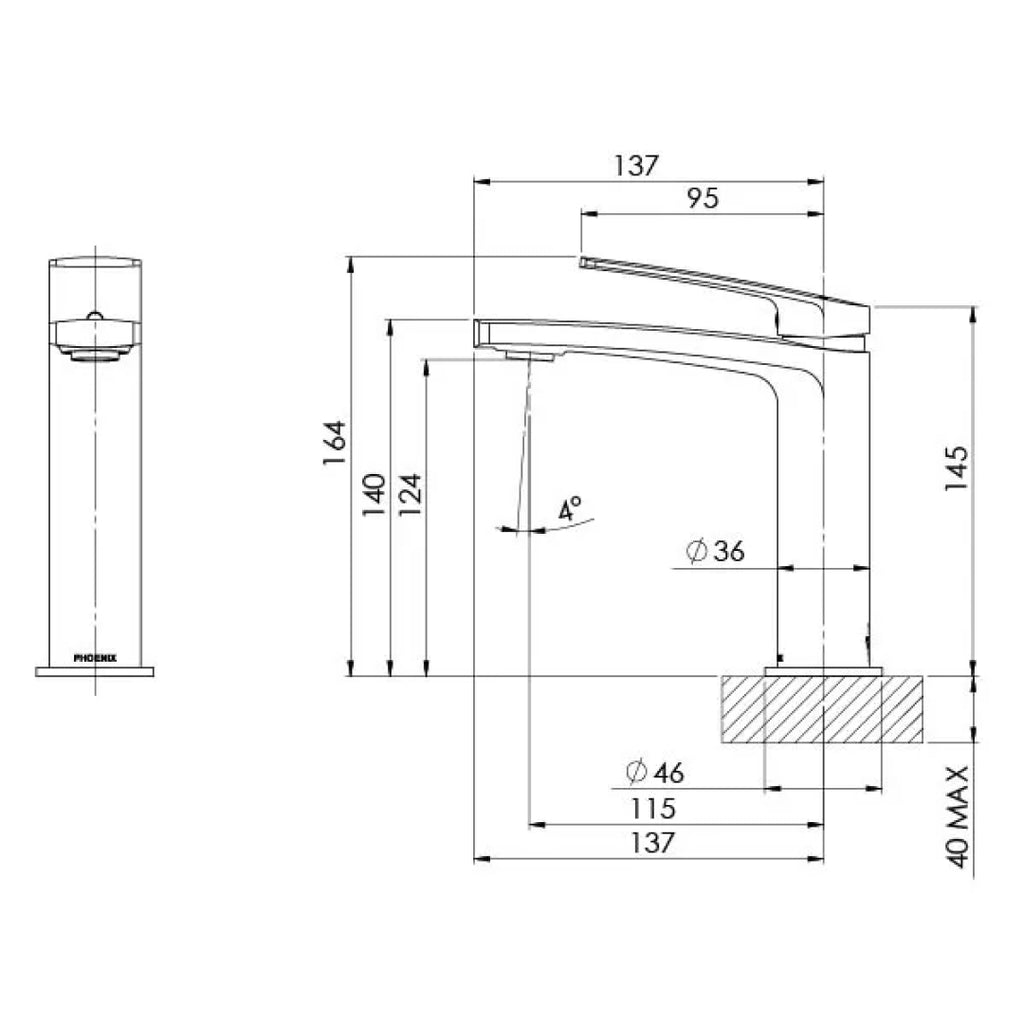 Phoenix Mekko Basin Mixer - LF Brushed Carbon - 115-7700-31-1