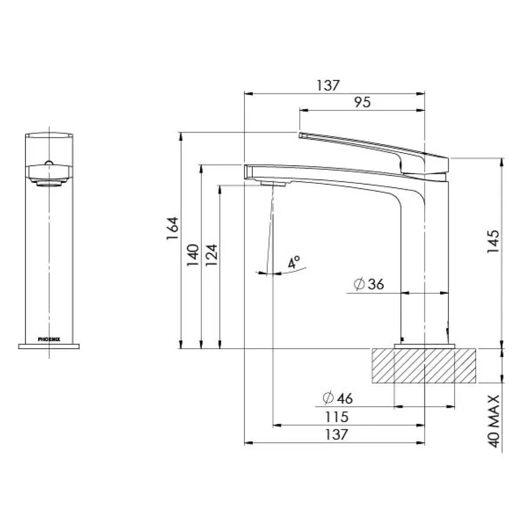 Phoenix Mekko Basin Mixer - LF Brushed Carbon - 115-7700-31-1