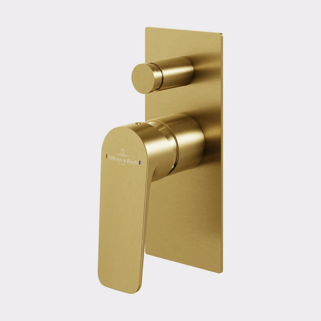 Villeroy & Boch O.Novo Style Rectangular Diverter Mixer (Trim Kit Only) - Brushed Gold 1162085B
