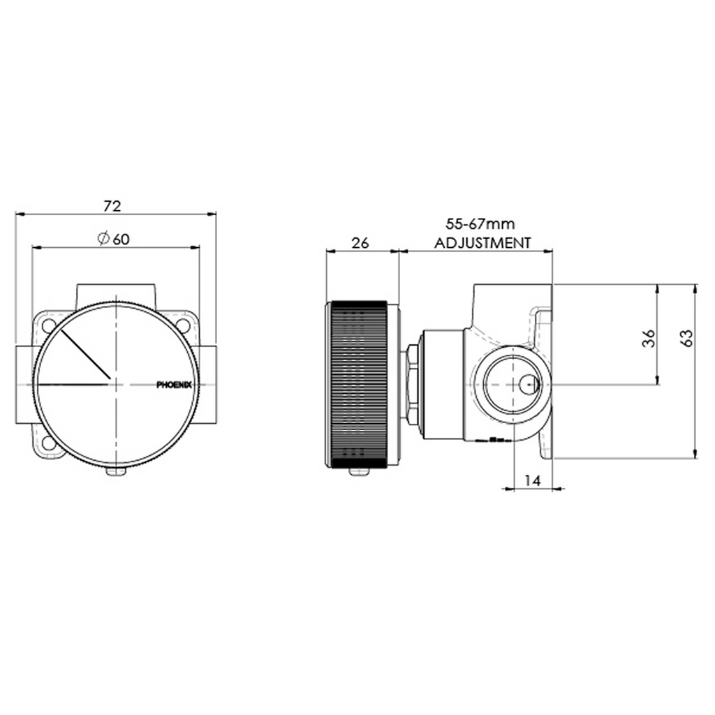Phoenix Axia Shower / Wall Mixer (Includes In-Wall Body) - LF Matte Black 117-7800-10-1