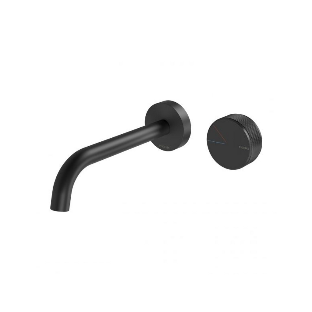 Phoenix Axia 180mm Curved Wall Basin/Bath Mixer Set - Matte Black - 117-7815-10