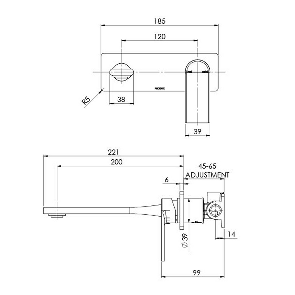Phoenix Teel SwitchMix 200mm Wall Basin / Bath Mixer Set (Includes In-Wall Body) - LF Chrome - 118-2810-00-1