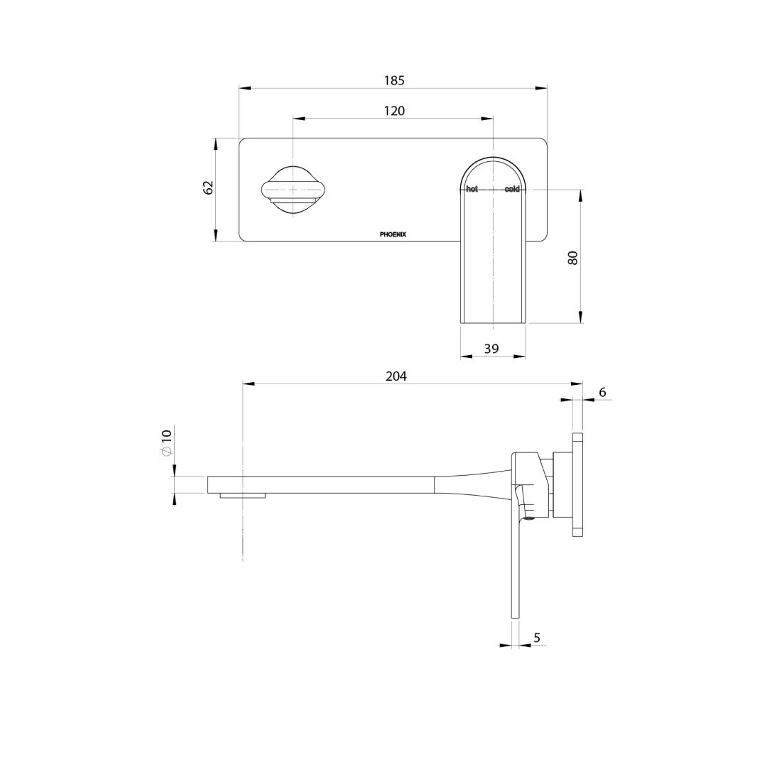 Phoenix Teel SwitchMix 200mm Wall Basin/Basin Mixer Trim - LF Matte Black - 118-2812-10-1